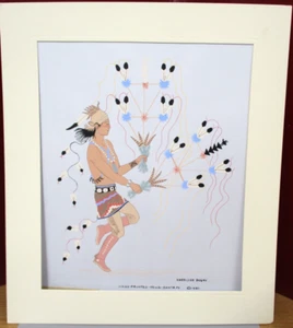 VINTAGE HARRISON BEGAY NAVAJO BALLERINA DI PIUME SERIGRAFIA 10x12 TEWA 1980 OPACO - Foto 1 di 6
