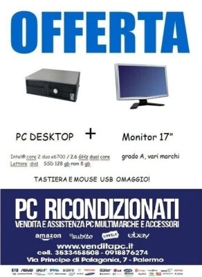 PC COMPUTER FISSO Usato Ricondizionato Dual Core 8 GB 128 GB SSD WIN 10 + 17" - Immagine 1 di 2