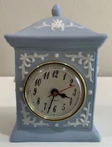 Vtg Ceramic Blue Ornate White Cherub Angel Floral Botanical Desk Mantle Clock - Picture 1 of 9