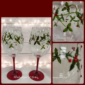 2er Set Glitzer Strass Stechpalme Beere Weihnachten Cocktail Sangria Weingläser - Bild 1 von 11