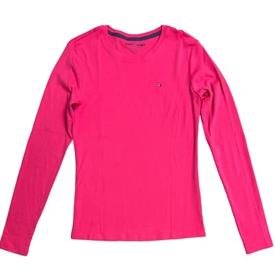Camiseta Top Manga Longa Feminina Gola Redonda Tommy Hilfiger XS-XXL 100Algodão NOVO Logotipo - Imagem 1 de 3
