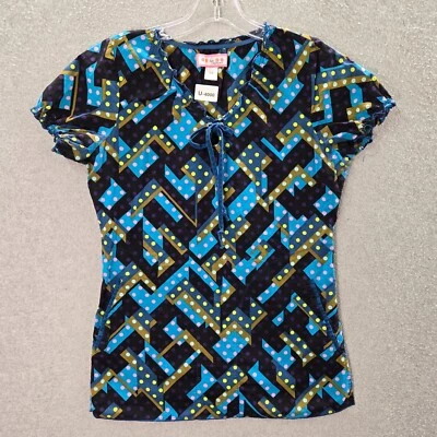 Koi Women Scrub Top XS Blue Geometric Bow Necklace Short Sleeve - Image 1 of 4
