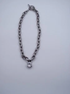 Michael Kors Silver Chunky Chain Link Toggle Clasp MK/Rhinestone Pendant - Picture 1 of 4