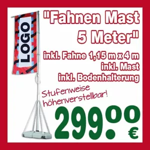 Mobile hoisting flags / hoisting flags / flagpole 5 metres incl. pole, bracket - Picture 1 of 20