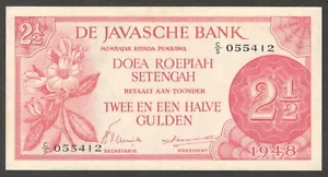 Netherlands Indies Indonesia 2 1/2 2.5 Gulden P-99 1948 aUNC to UNC - Picture 1 of 2