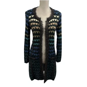 Nic+Zoe Cardigan Spolverino Donna Piccolo Waffle Tessuto Tasche Blu Ombré Maglione - Foto 1 di 9