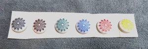 6 Vintage Antique Glass Picture Buttons FANCY COLORFUL FLOWERS - Picture 1 of 4