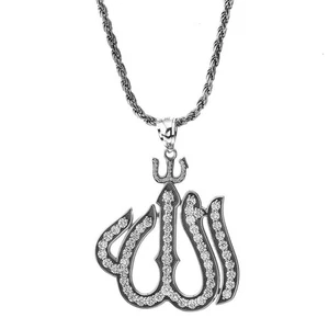 Bold Large Allah Pendant Necklace with Oxidized Rope Chain in Sterling Silver - Picture 1 of 3