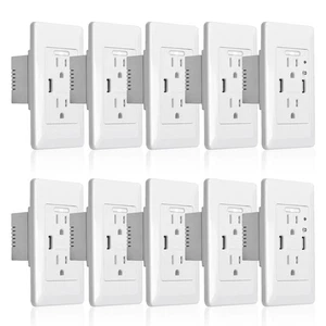 10PK Dual USB Outlet Charger with LED Night Lights Sensor Electrical Receptacle - Picture 1 of 12
