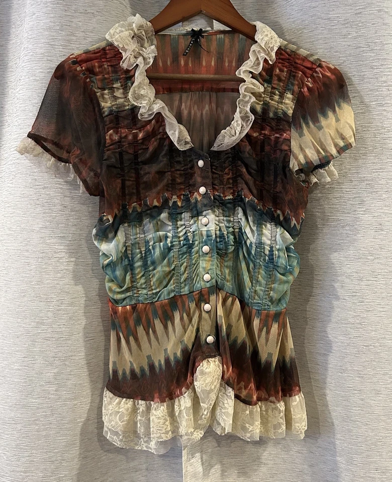 Lapislázuli para mujer talla L volantes delanteros sin mangas arte abstracto artístico 2 prendas Foto 1 de 4