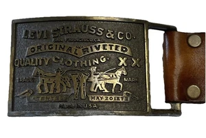 Vintage 70er-80er Jahre Levi Strauss braun Ledergürtel mit Schnalle Größe 30" Stil 1267-3 - Bild 1 von 7