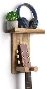 Guitar Wall Mount Hanger with Rustic Wood Shelf- Single Pack, Wall Hook Rack ... - Picture 1 of 7