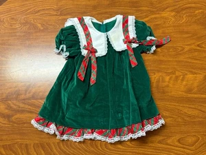 VINTAGE TODDLERS GIRLS GOOD LAD GREEN VELOUR DRESS SIZE 4T - Picture 1 of 8