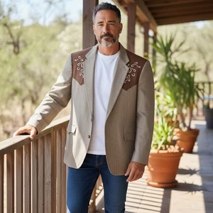 CIRCLE S Western Jacket 44R Brown Rockabilly Sport Coat Blazer Embroidered USA - Picture 1 of 17