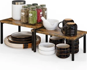 Simple Houseware Wooden Top Expandable Stackable Standard, Rustic Brown - Picture 1 of 8