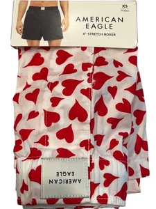 Neu mit Etikett American Eagle 4" Stretch Boxer Gr. S-M-L-XL rot weiß Herzen Valentinstag #32 - Bild 1 von 9