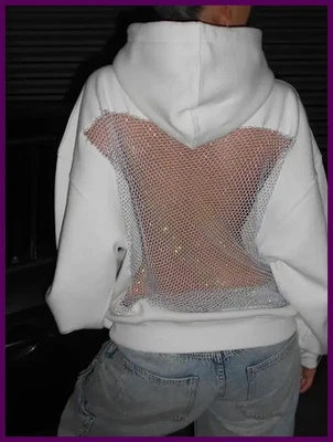 Sexy sudadera con capucha de malla hueca gótica americana Y2K ropa para mujer moda Foto 1 de 4