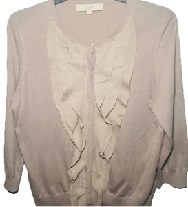LOFT Large Ruffle Front Cardigan Sweater Blush Pink Cotton Lightweight - Picture 1 of 10