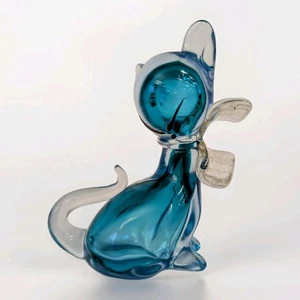 Alfredo Barbini Murano Sommerso Aqua Blau Italienische Kunst Glas Kätzchen Katze Figuren - Bild 1 von 18