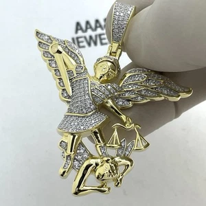 REAL 925 STERLING SILVER CUBIC ZIRCONIA SAINT MICHAEL PENDANT - Picture 1 of 6