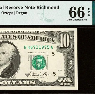 1981A $10 Federal Reserve Note PMG 66EPQ - Richmond District - Fr 2026-E - Image 1 of 3