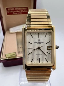 Vintage 80’s New Old Stock Jules Jurgensen Gold Tone Tank Classy Elegant Watch - Picture 1 of 12