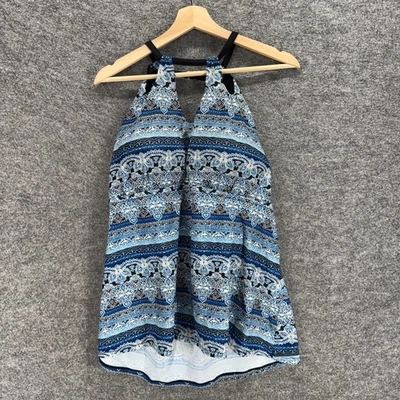 Raisins Tankini Top Women 24W Plus Blue Striped Sleeveless Push Up Swimwear - Image 1 of 4