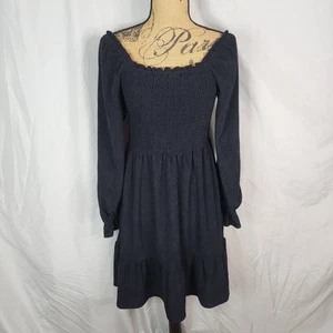 89th & MADISON Size Small Black Corduroy Smocked Tiered Long Sleeve Boho Dress - Picture 1 of 10