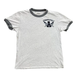 Aeropostale 1987 Embroidered Logo Ringer Tee Authentic Brand Retro White Medium - Picture 1 of 11