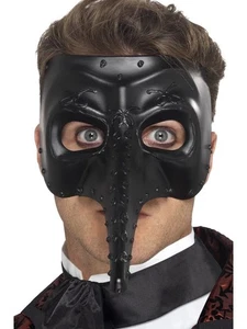 Smiffys Venetian Gothic Capitano Mask, Black - Picture 1 of 1