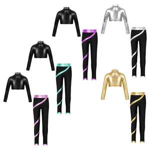 Kids Girls Shirt And Trousers Training Sports Outfit Metallic Tracksuits Jazz - Picture 1 of 8