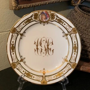 c.1900 Ambrosius Lamm Dresden 9 1/2 Portrait Cabinet Plate Duchess of Devonshire - Picture 1 of 12