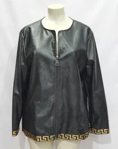 Giacca Curvy LadyXL in eco-pelle, greca dorata, Grandi Taglie Made in Italy -60% - Foto 1 di 11