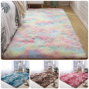 Shaggy Fluffy Area Rug Anti-Skid Tie-Dye Soft Floor Mat Rug Bedroom Living Room - Picture 1 of 29