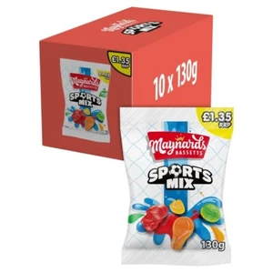 MAYNARDS BASSETTS SPORTS MIX  Fruit Flavour Bag 130g x 10 Pack Full Case - Picture 1 of 2