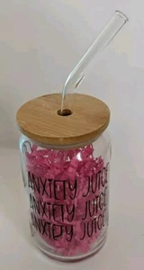 GLASS TUMBLER - 16OZ CUP WITH BAMBOO LID AND GLASS STRAW - NEW - Picture 1 of 7