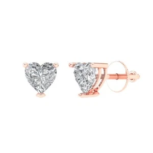 1 ct Heart Cut Solitaire Stud Designer Earrings 14k Rose gold Screw Back - Picture 1 of 11
