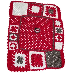 Vintage Handmade Baby Blanket Afghan 36 x 28 Granny Square Sock Monkey Red Crib - Picture 1 of 5