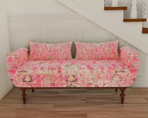 Pink Window Seat Sofa Bench, Meditation Ottoman Bench with Storage, Armed Bench - Picture 1 of 9