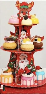 Christmas Reindeer Cardboard 3 Tier Cake Stand Muffin Cupcake Dessert 43cm High - Picture 1 of 4