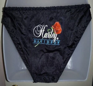 Vintage 80s Harley Davidson Biker Glam Rock Black Nylon Rose Bikini Panties M/L - Picture 1 of 5