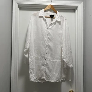 Camisa Tahari Lino Línea Más Larga Abotonada Blanca 1X Túnica Lagenlook Natural - Imagen 1 de 12