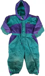 Vintage LL Bean Kids Snowsuit One Piece Size 24-36 Months Teal Purple Full Zip - Picture 1 of 10