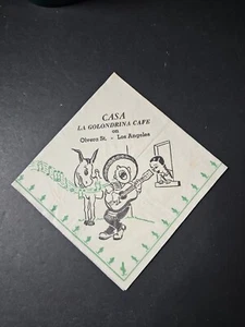 Casa LA Golondrina Cafe Los Angeles Epherma Collectible Vintage Cocktail Napkin - Picture 1 of 2