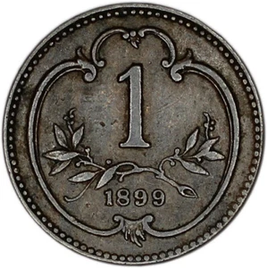 AUSTRIA coin 1 Heller 1899 Scarce date Choice Very Fine - Picture 1 of 7