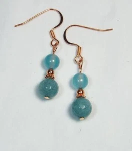 PENDIENTES COLGANTES CYNTHIA LYNN "SWEET DREAMS" AZUL VERDE AGUAMARINA TONO ORO ROSA - Imagen 1 de 1