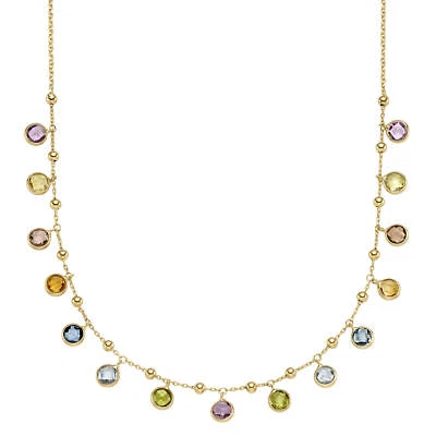Collier 585 Gold Gelbgold mit Blautopas Amethyst Peridot Citrin Rauchquarz 45cm - Bild 1 von 4