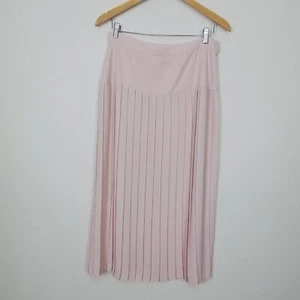 Vintage 1980s Kasper Pleated Midi Skirt Size 12 Pink Side Zipper Button Academia - Picture 1 of 9