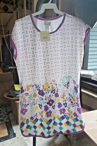 Lati Fashion Nachtwäsche Kleid Gr. M weiß & flieder gelb grün Wildblumen - Neu mit Etikett - Bild 1 von 9