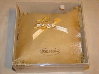 婚礼戒指持有人枕头 Lillian 玫瑰米色流苏丝带 水钻 全新 — 第 1/3 张图片